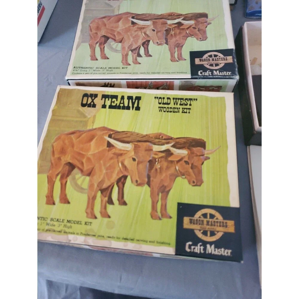 8 Vtg Model Kits Car Airplane Tractor Wagon Ox Horse Team Craft Master Read
